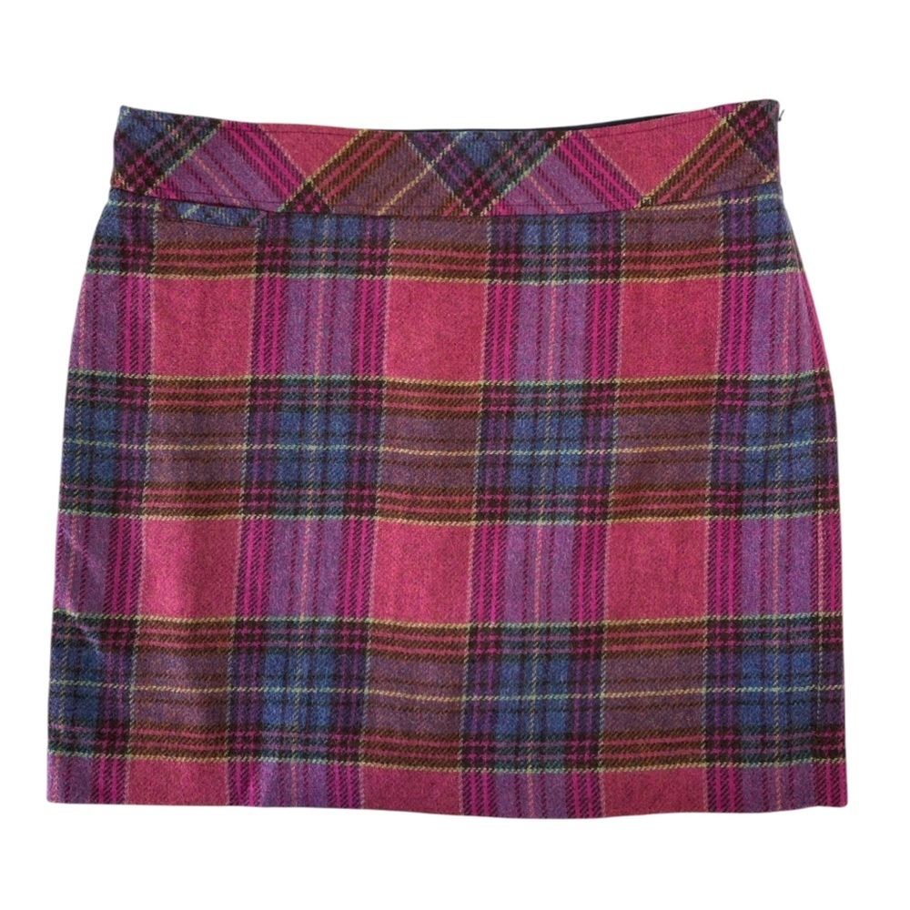 LL Bean Plaid Wool Blend Straight Skirt Andover Dark Fuchsia (Size 20 Petite)